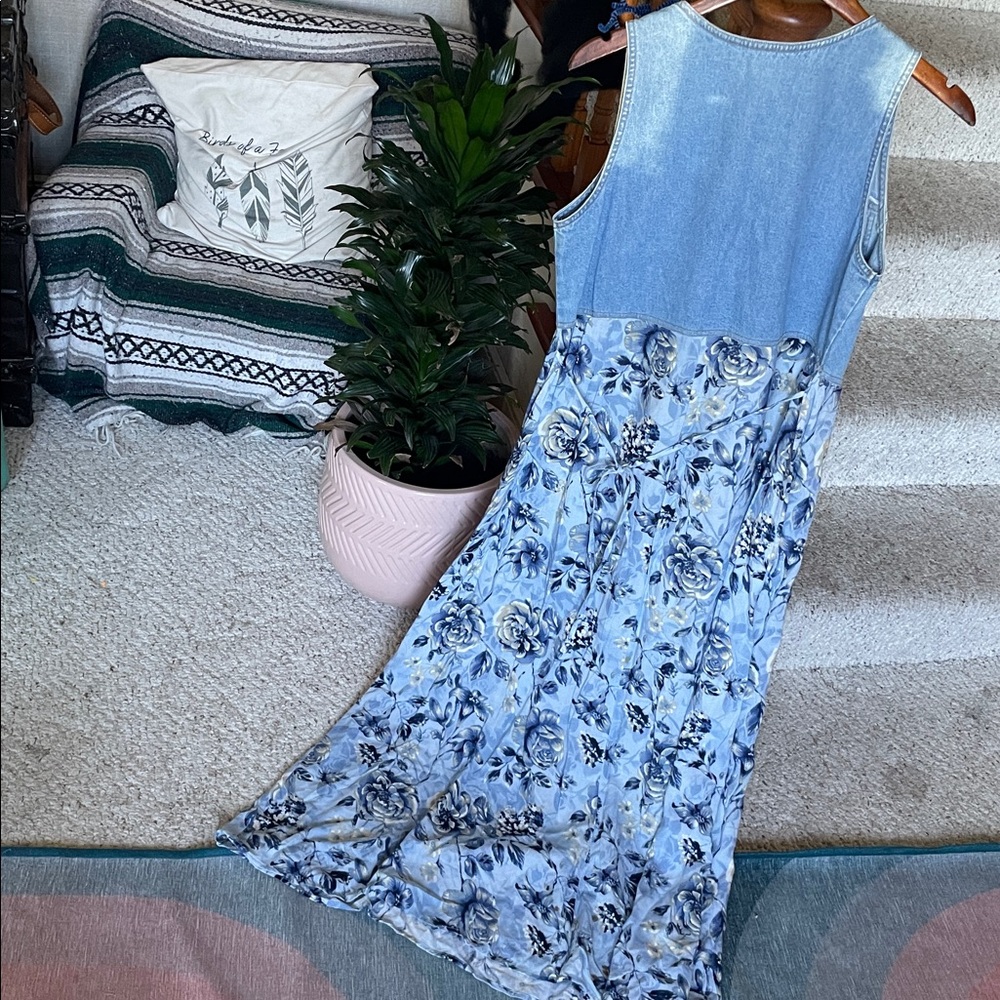 California Concepts Vintage Blue Floral Maxi Denim y2k 90s Maxi Dress - Picture 5 of 11